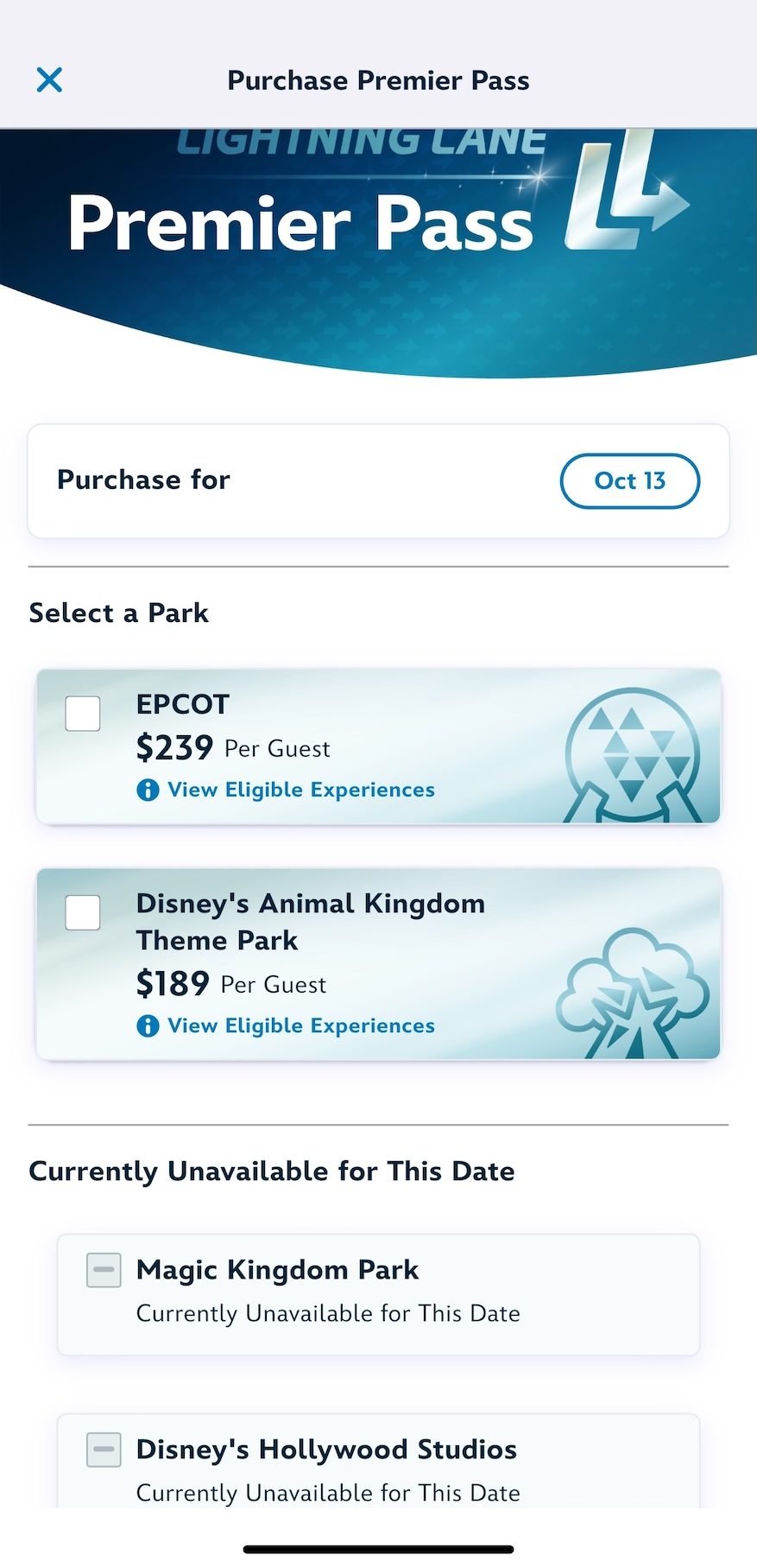 Screenshot of Disney World app