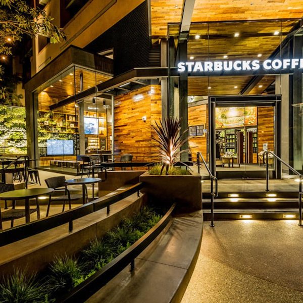 Starbucks Downtown Disney location nighttime