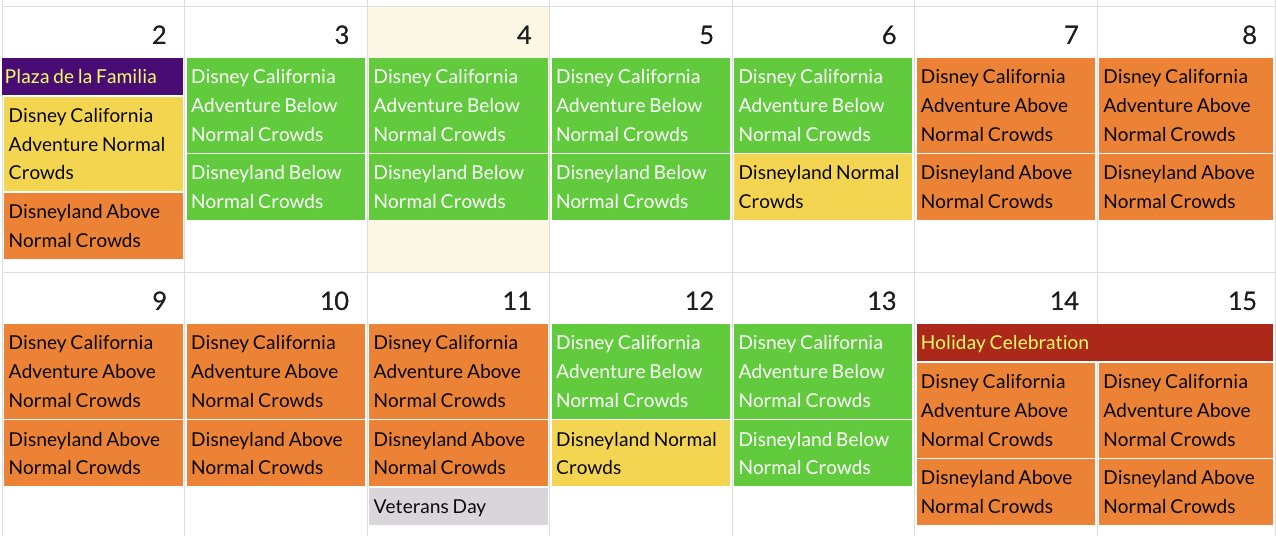 Crowd Calendar Disneyland