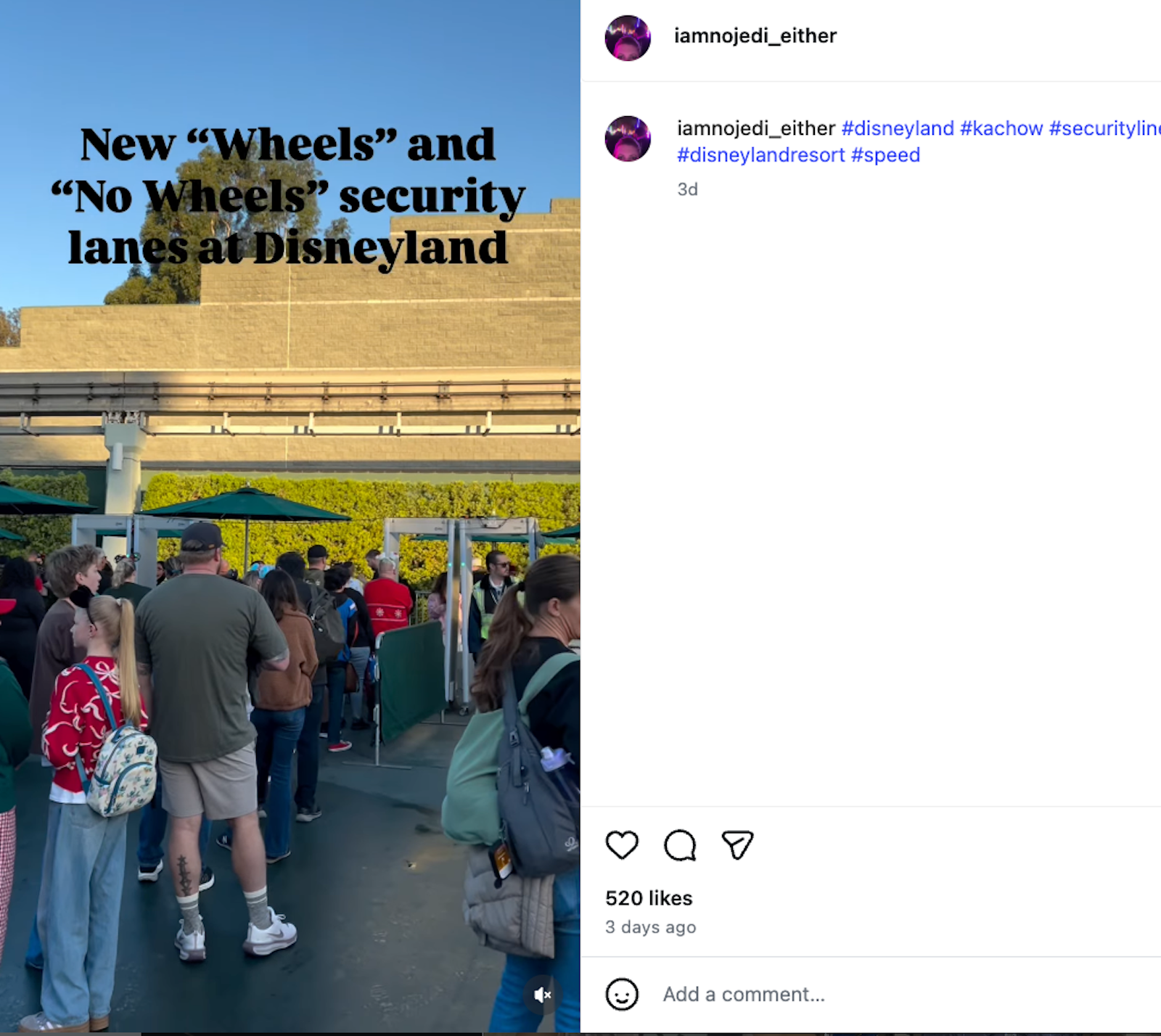 Disneyland no wheels security line