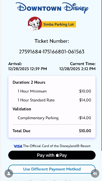 downtown disney parking in disneyland app