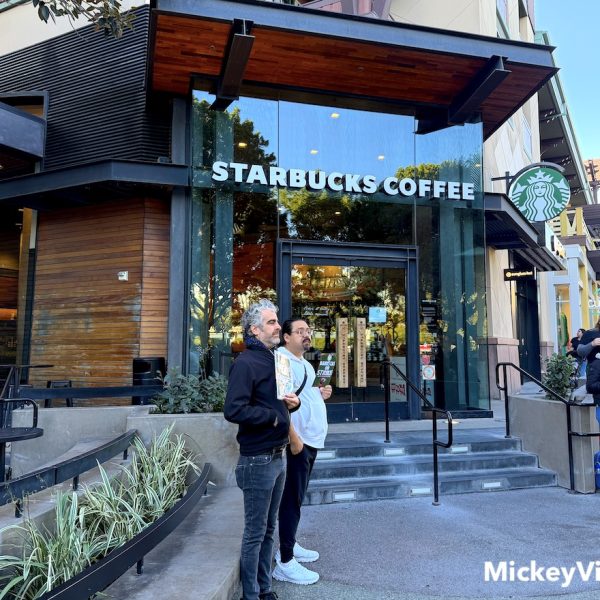 downtown disney starbucks location with striking baristas in front