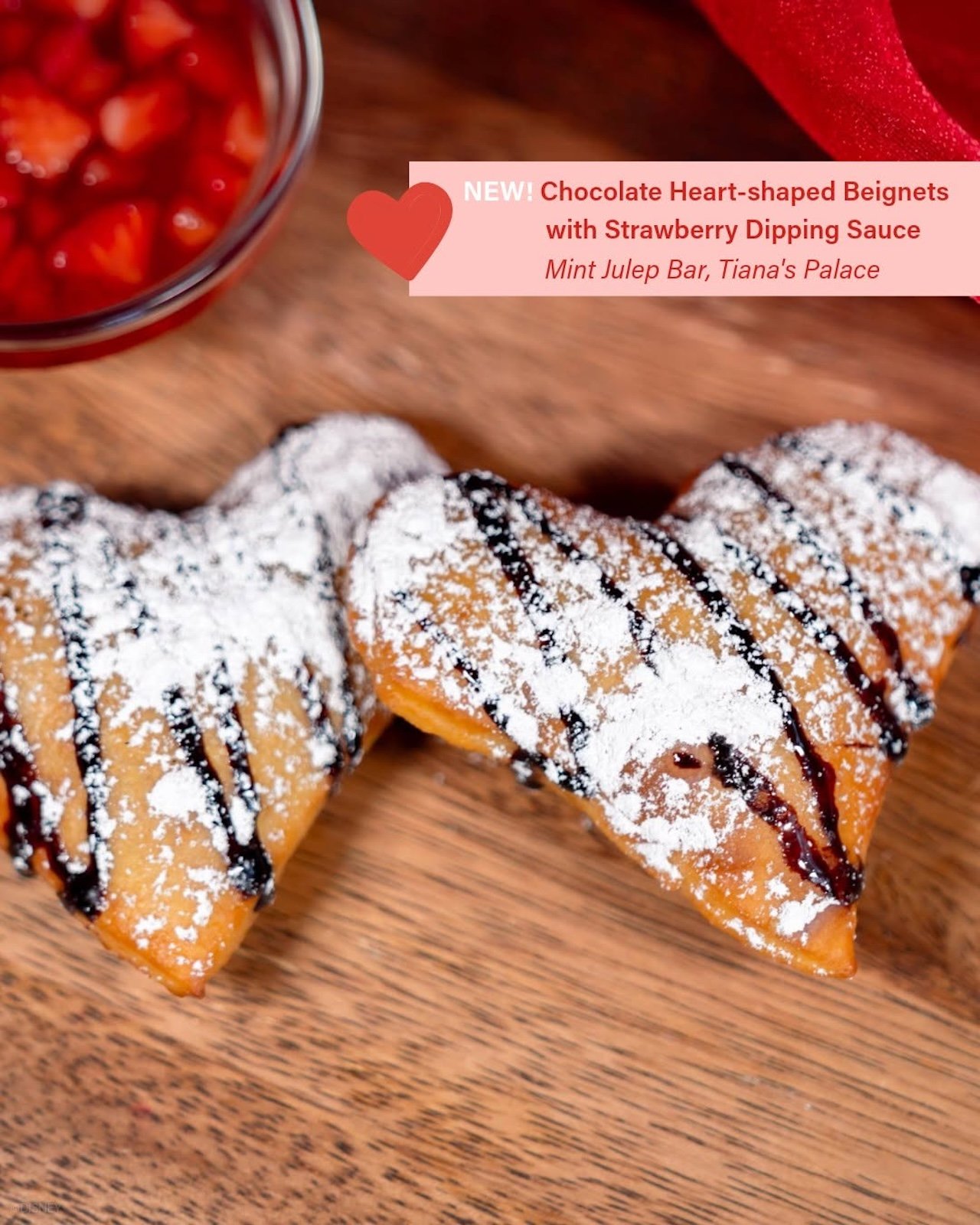 Chocolate Heart-shaped Beignets with Strawberry Dipping Sauce