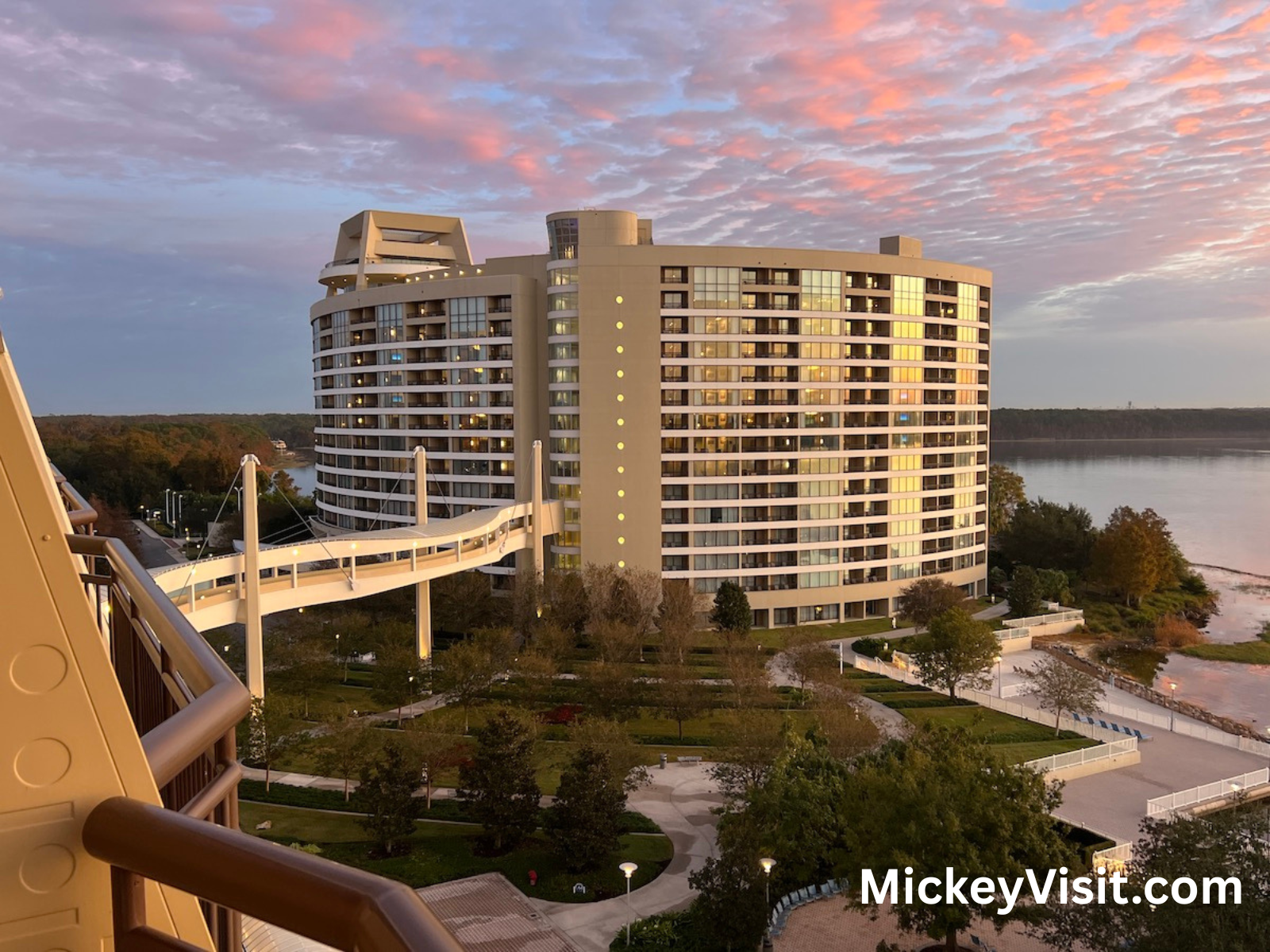 Bay Lake Tower at Disney's Contemportary Resort at sunset