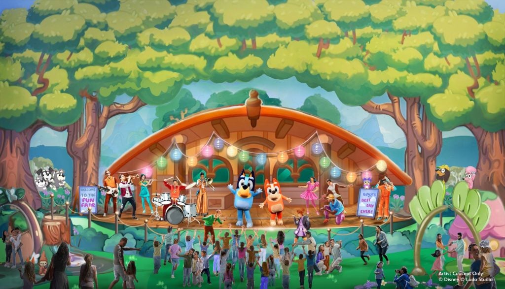 An artist concept for Bluey's Best Day Ever at Disneyland