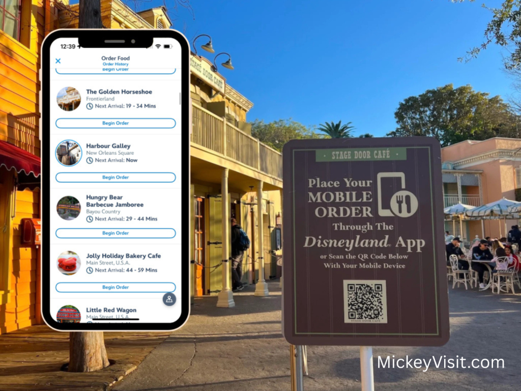 Disneyland mobile order sign and app on phone