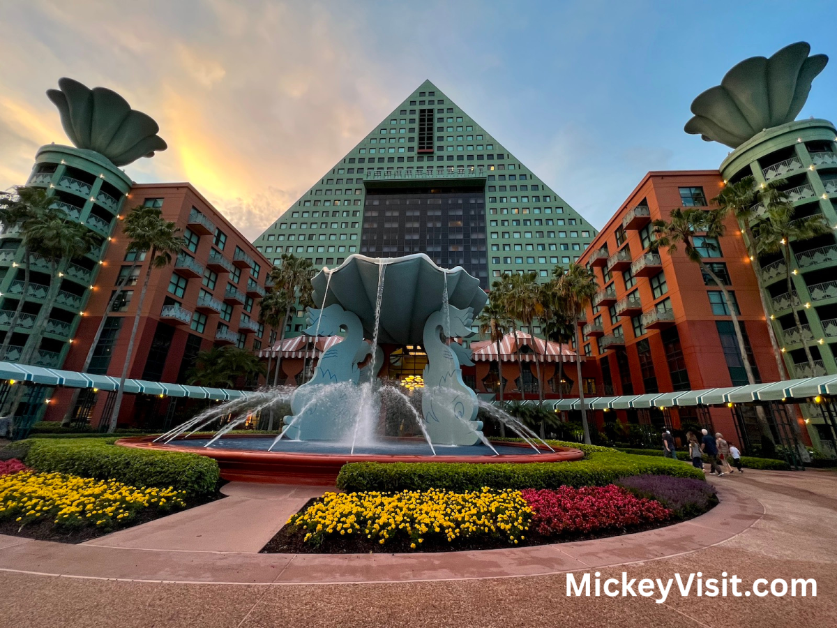 Swan and Dolphin hotel at sunset
