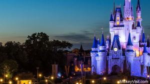 Nighttime view of Cinderella's Castle in Magic Kingdom at Walt Disney World