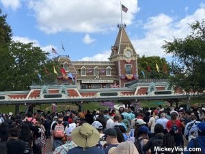 Disneyland main entrance gates with view of train station