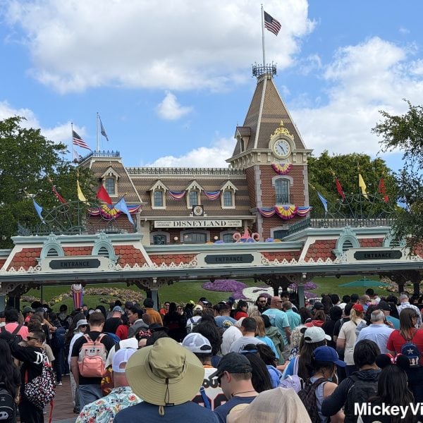 Disneyland main entrance gates with view of train station