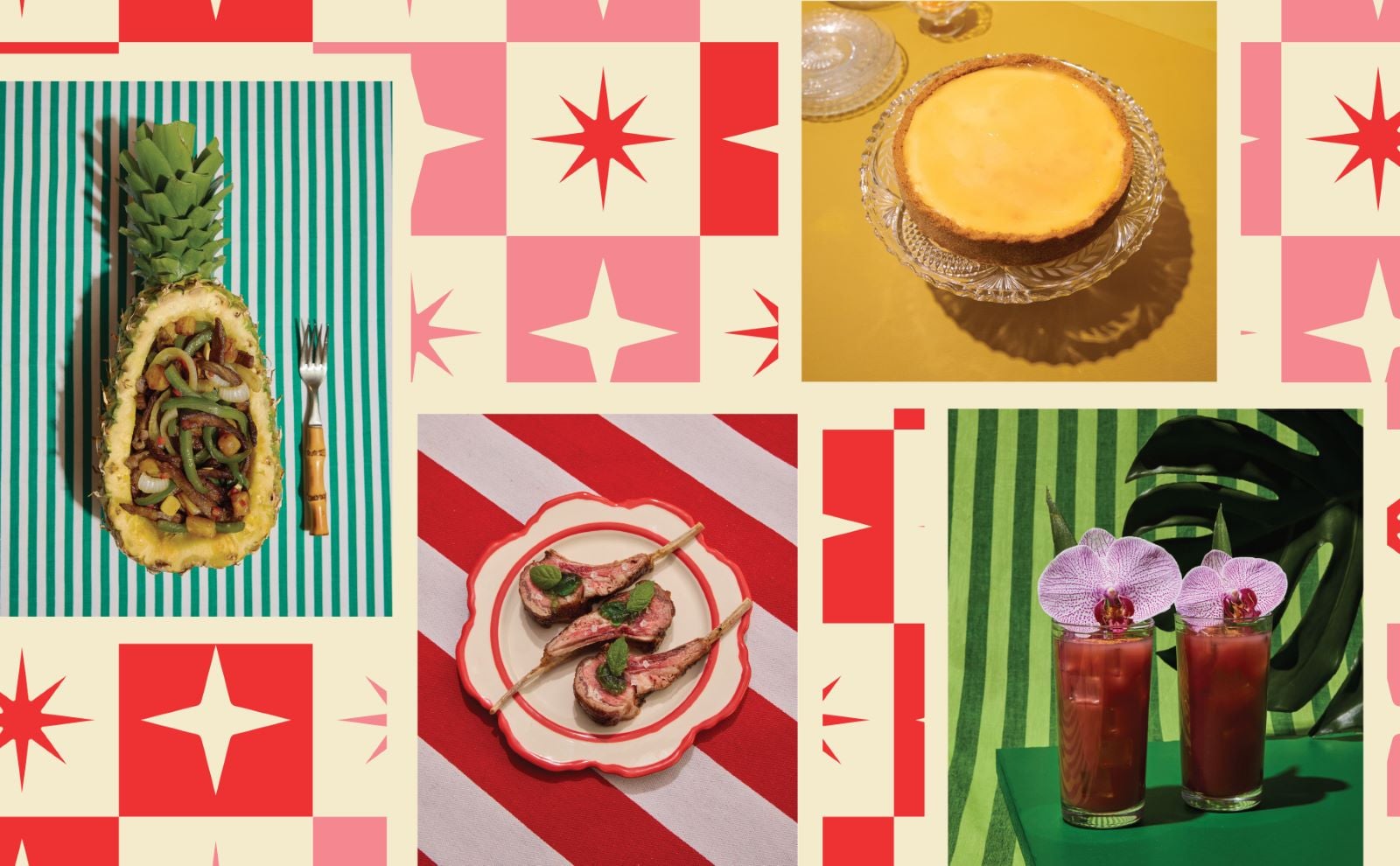 A colorful collage of retro-themed Disney food and drinks featured in the Unofficial Disney Parks Retro Cookbook.