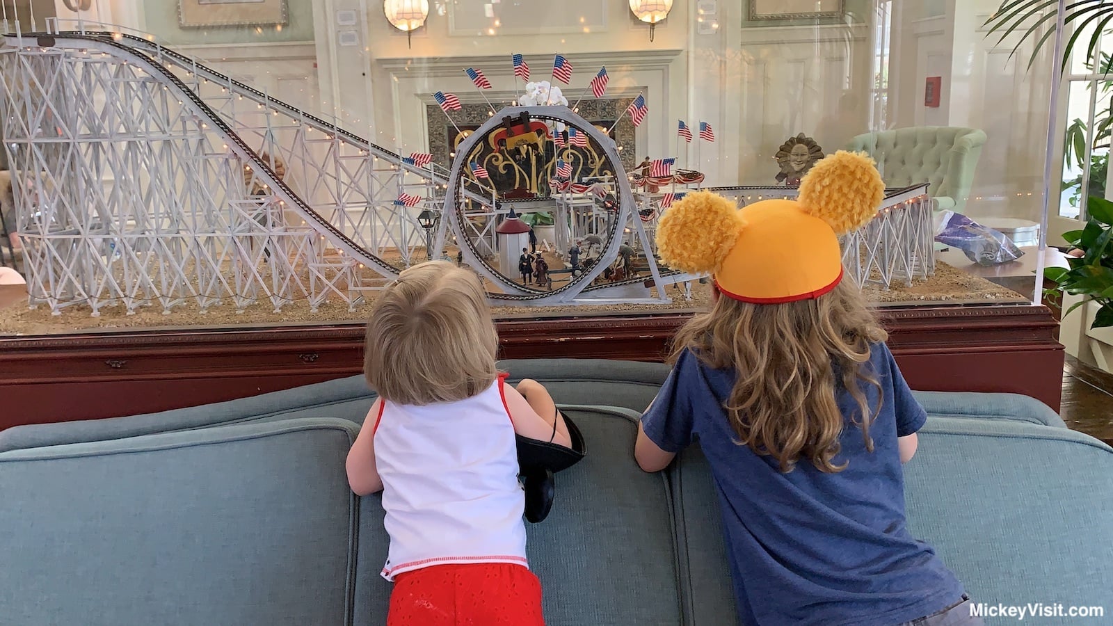 Disney World Boardwalk Inn lobby roller coaster models