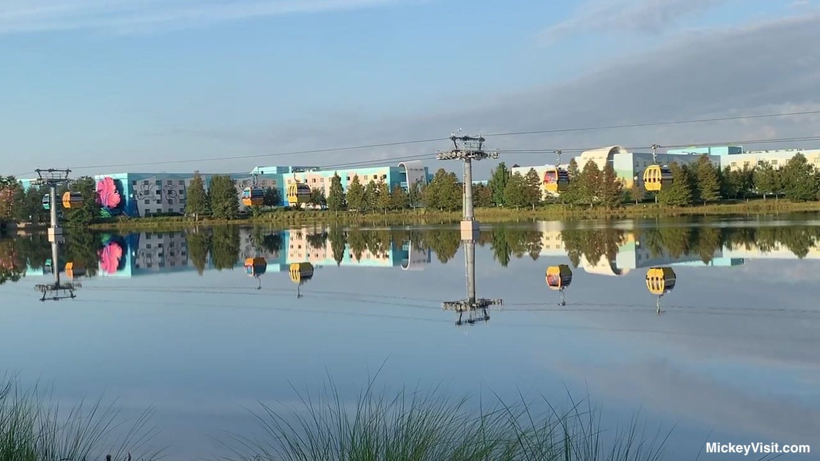Disney World Skyliner over water reflection