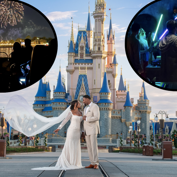 disney expensive in front of the castle wedding