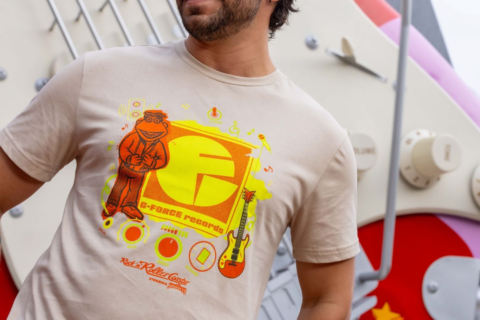 Tan and orange G Force Records T-shirt with Scooter