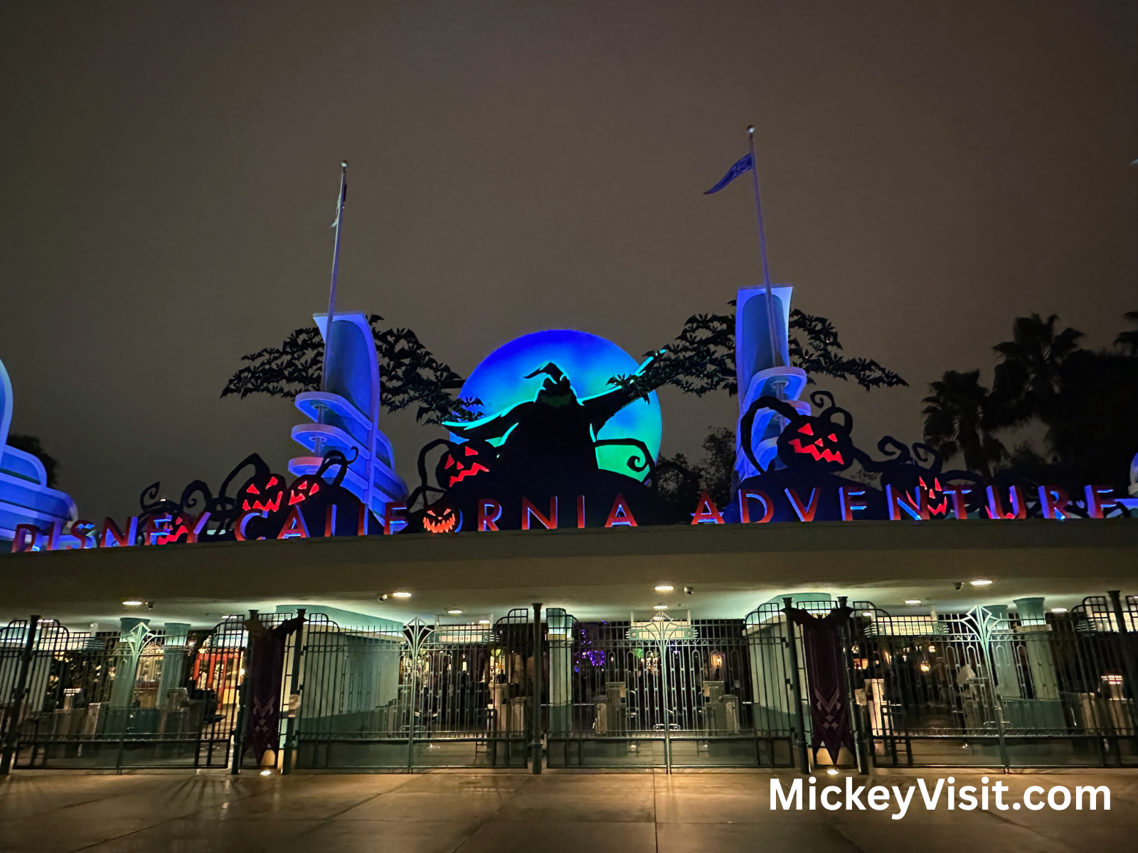 Disney California Adventure entrance themed for Halloween