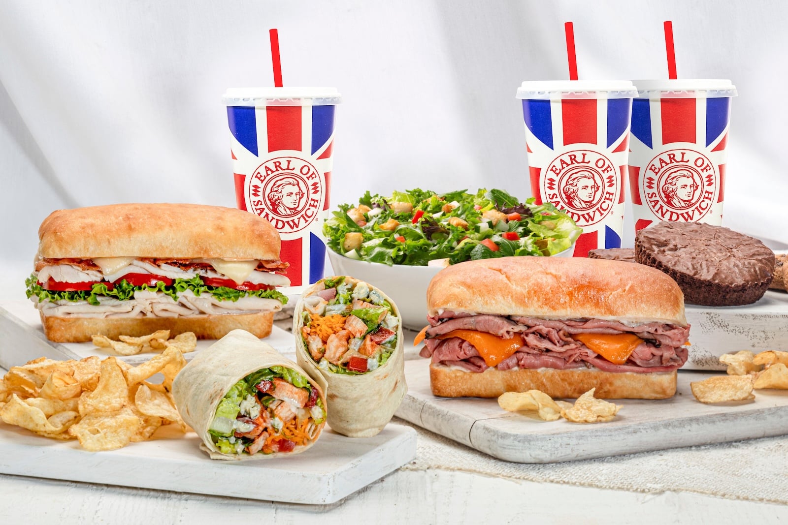 Earl of Sandwich sandwiches, wraps, chips