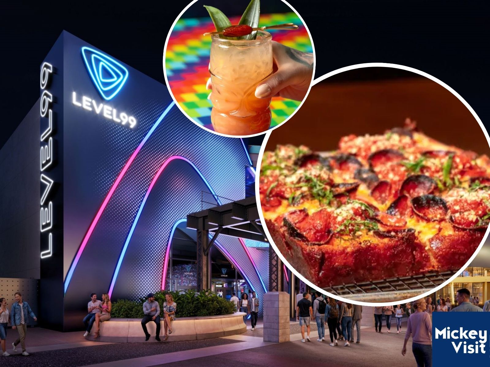 Level99 pizza, drink