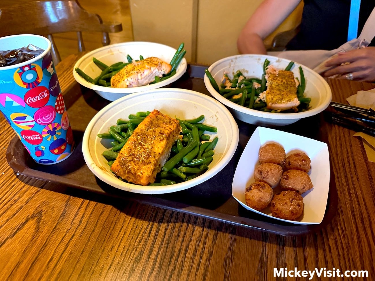 Salmon, green beans, hushpuppies