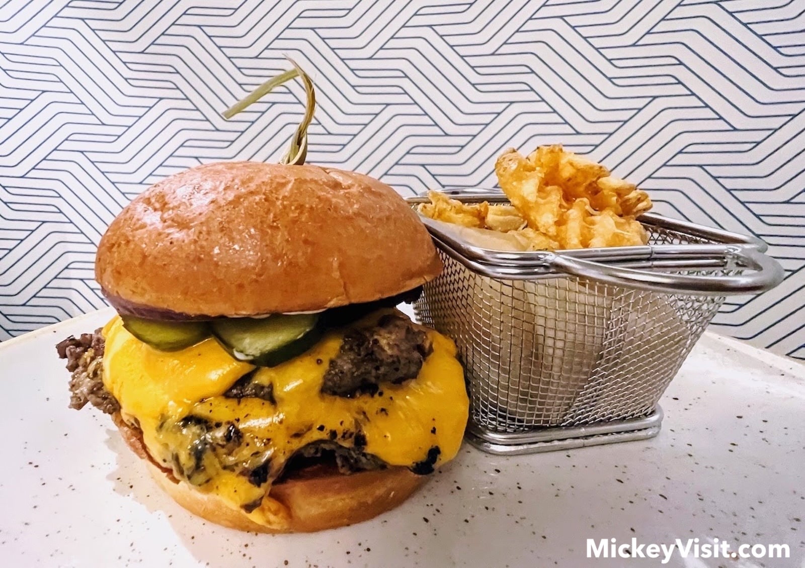 Burger, waffle fries