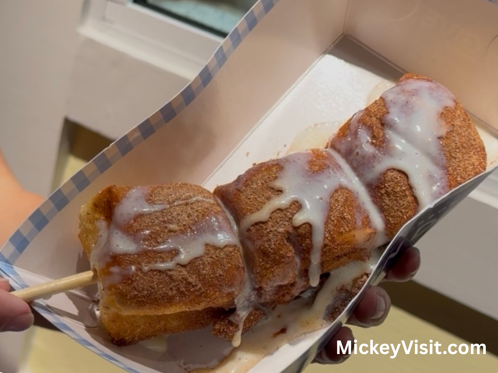 Deep fried Hawaiian roll on a stick