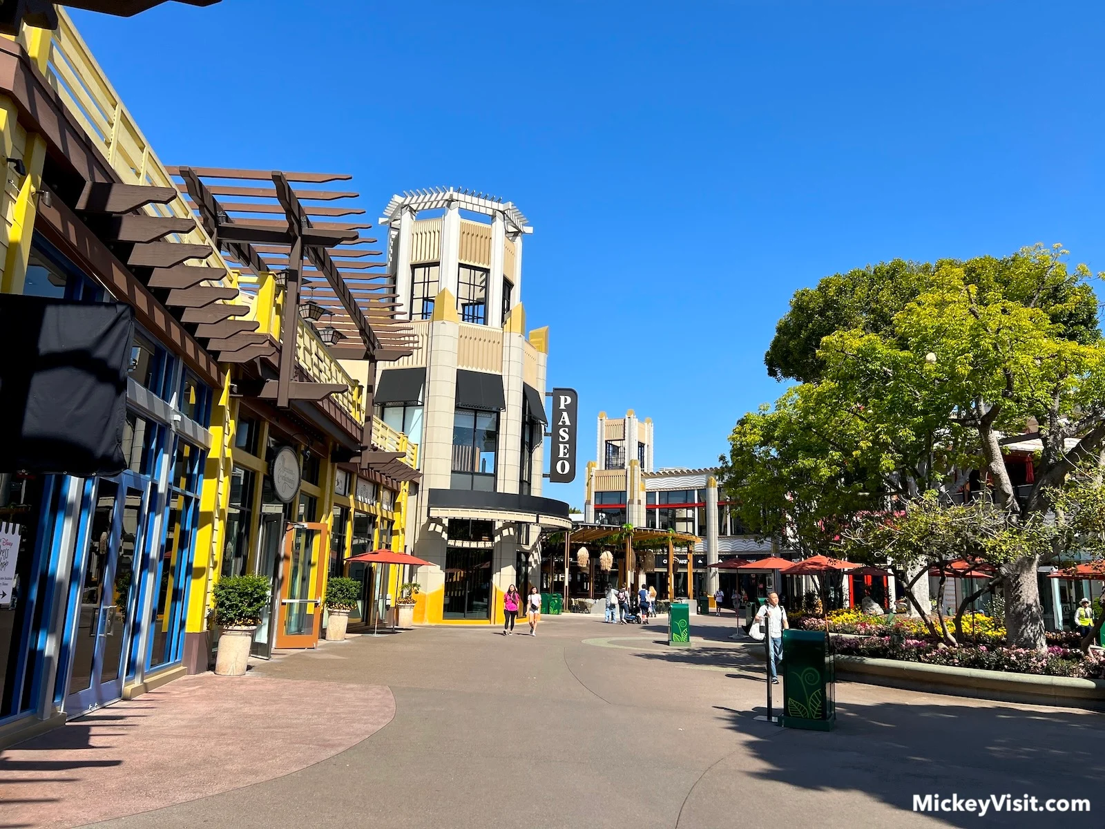 Walkway at Downtown Disney with restaurants on the left