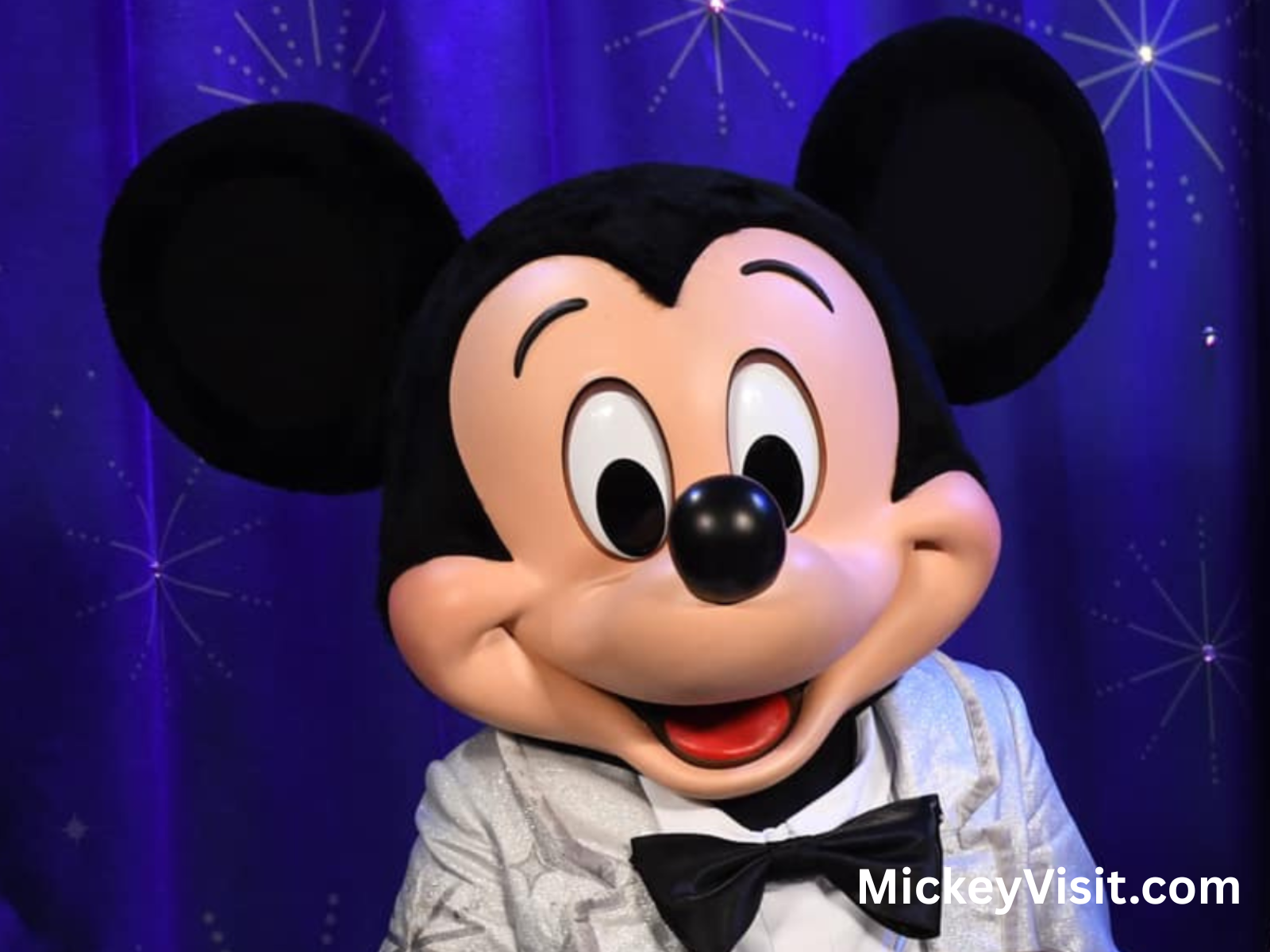 Close up of Mickey Mouse wearing a tuxedo