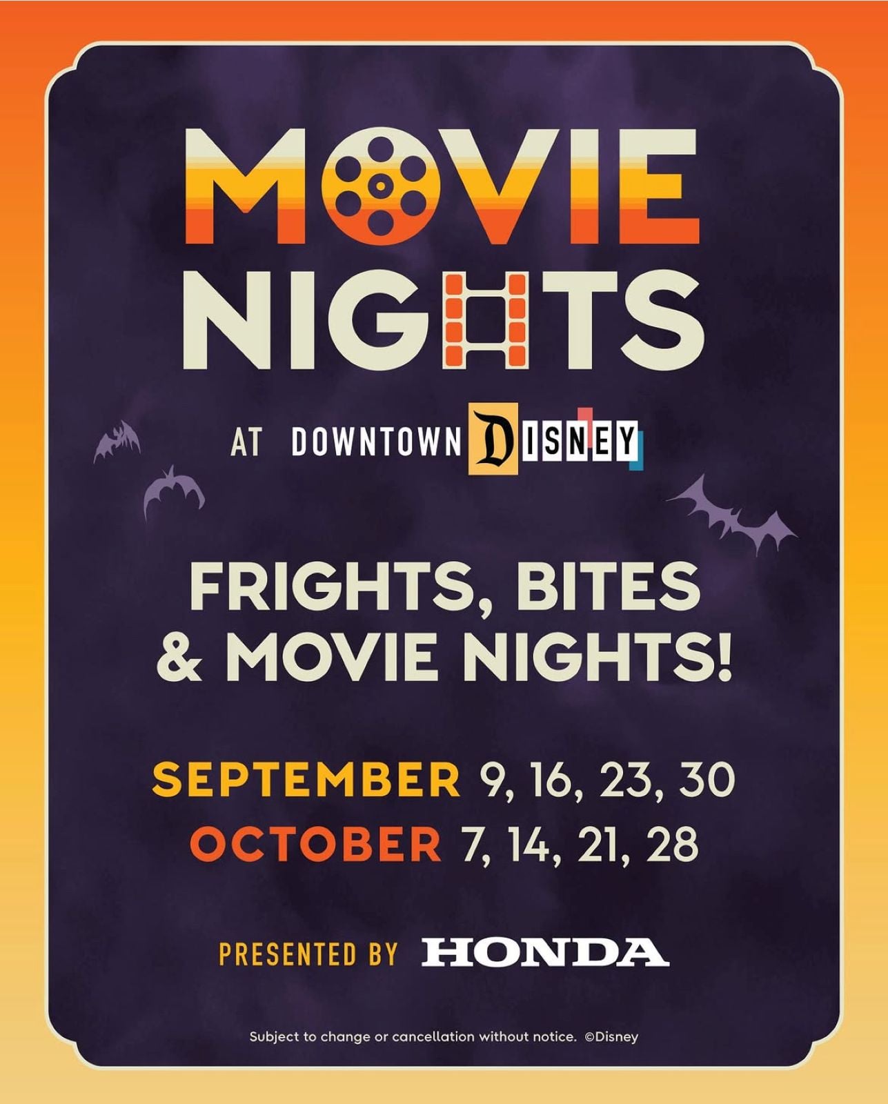 Official poster for Movie Nights at Downtown Disney