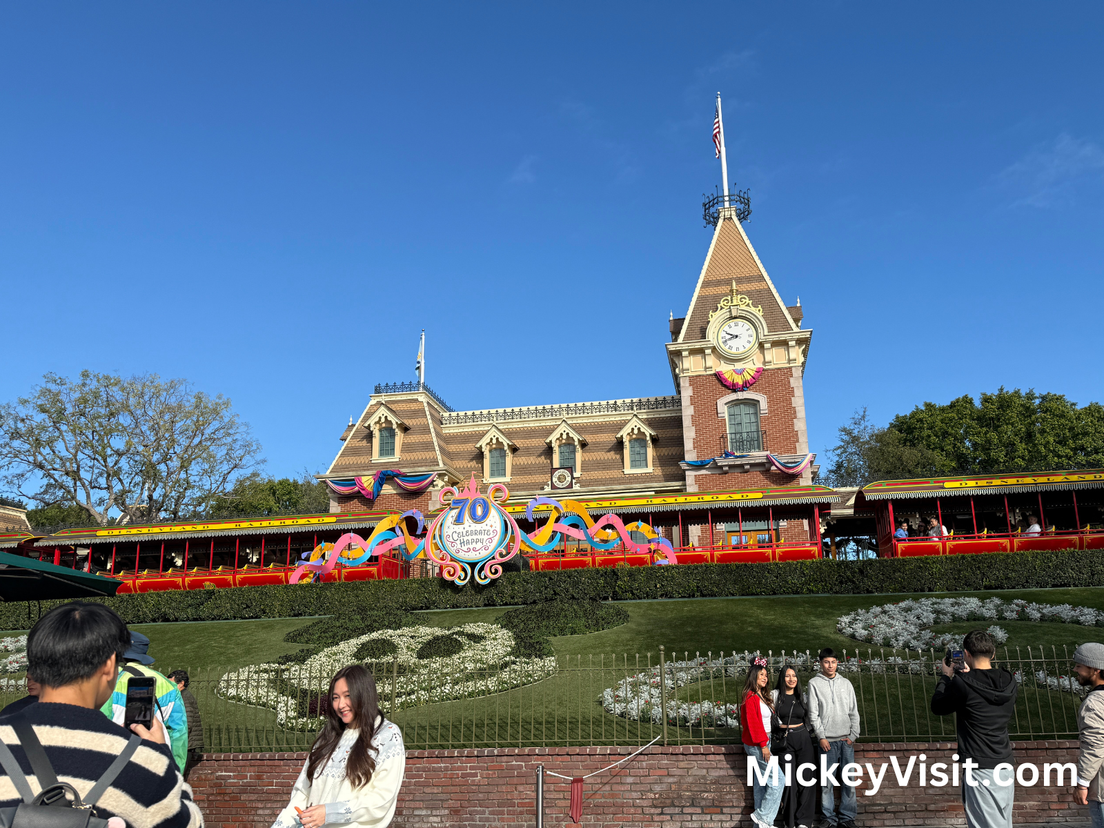 Entrance to Disneyland Park decorated for the 70th anniversary