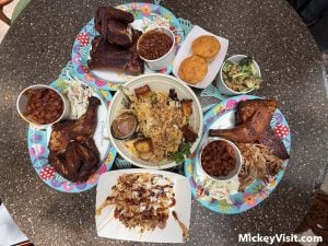 Table full of barbecue food