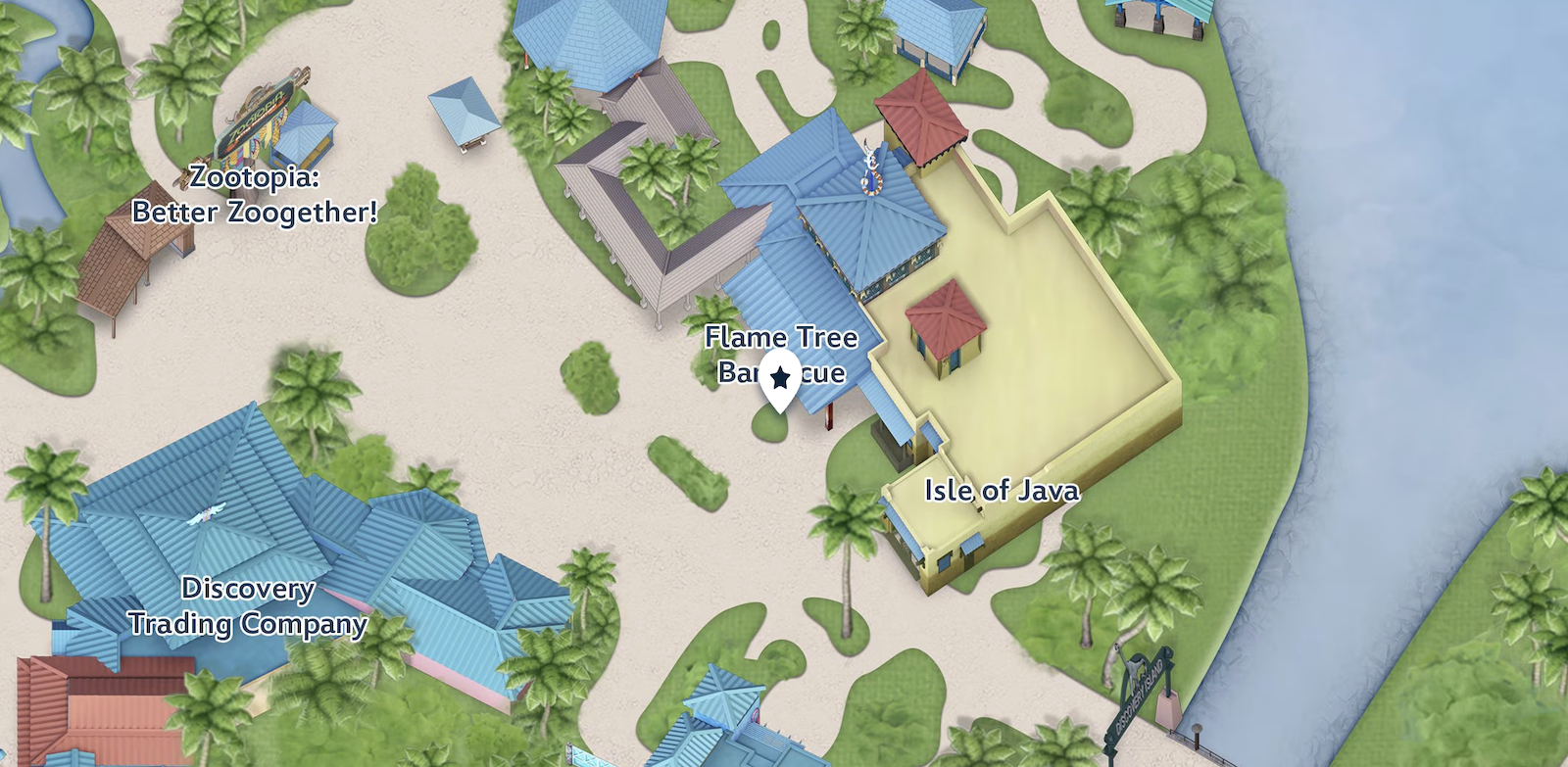 Flame Tree Barbecue on theme park map