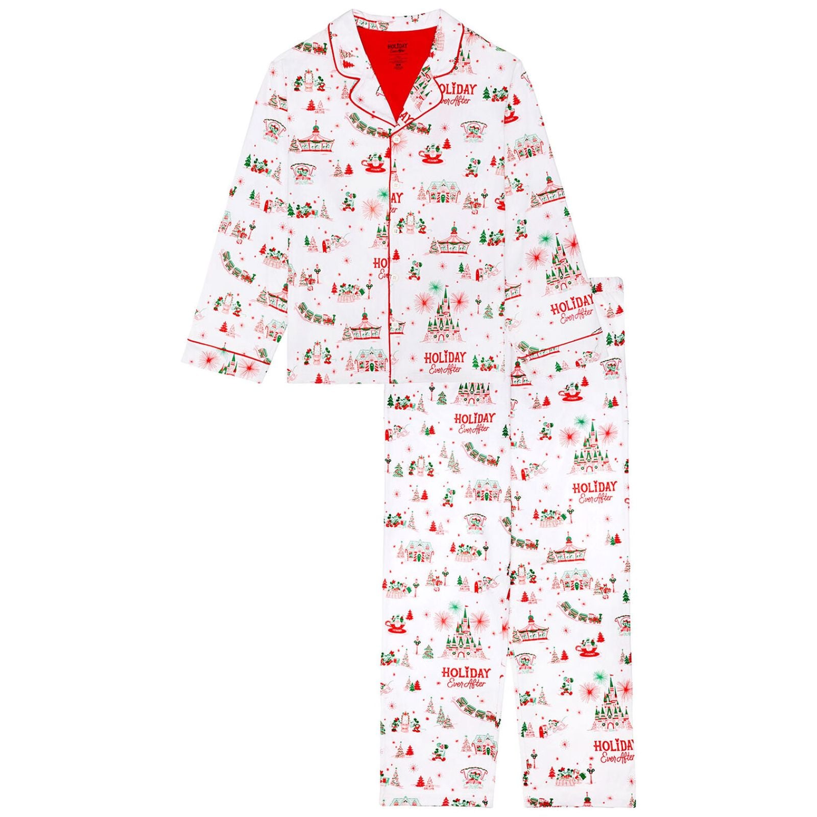 White pajama set with Holiday Ever After pattern
