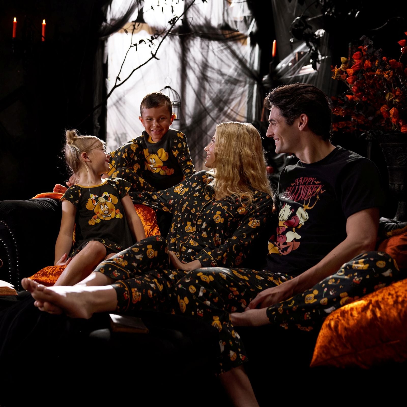 Family in their Disney Halloween pajamas