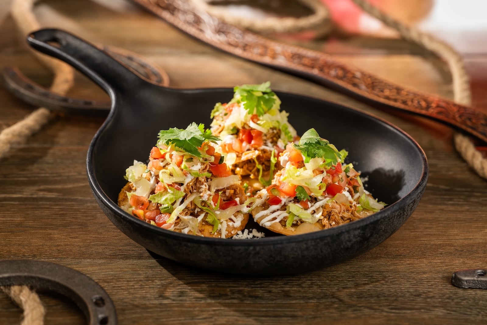 Chicken tostada in skillet