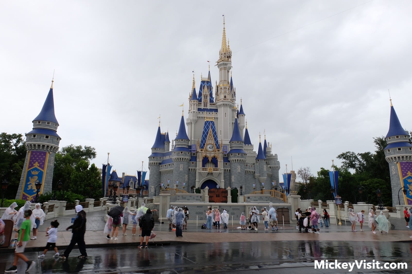 Cinderella Castle at Magic Kingdom in rain