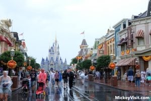 Main Street USA at Magic Kingdom in rain