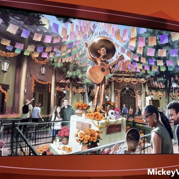 Héctor Rivera statue in Coco ride queue
