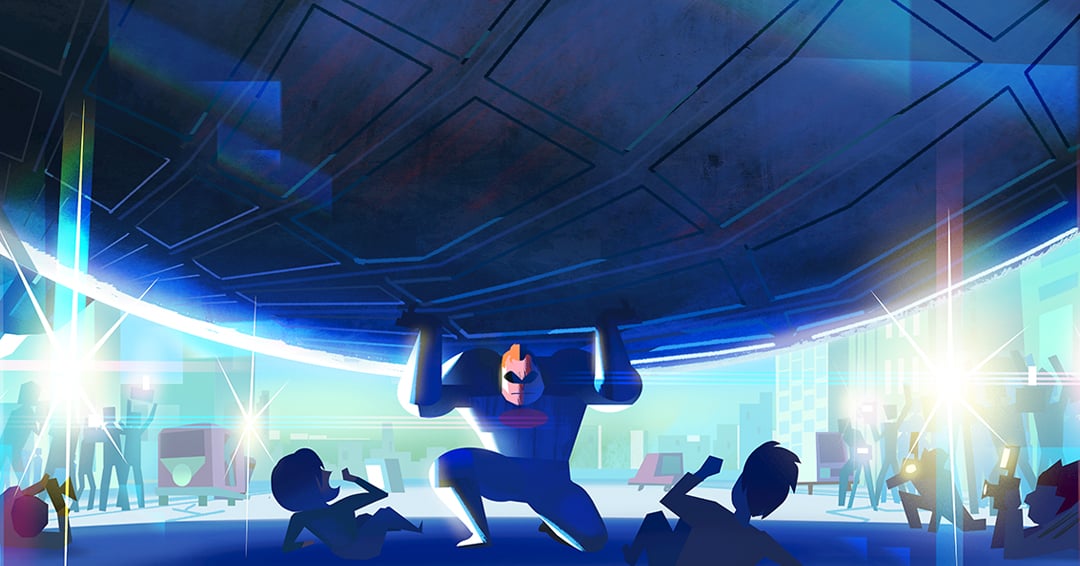 Mr Incredible holding up building