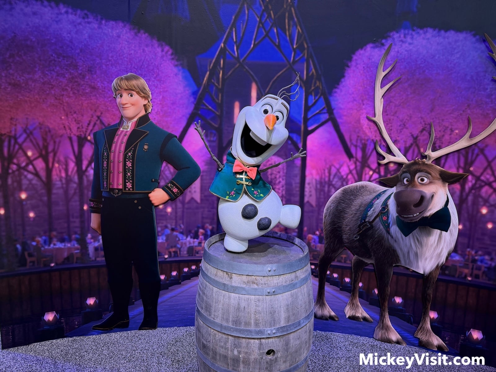 Kristoff, Olaf, and Sven in formal wardrobe