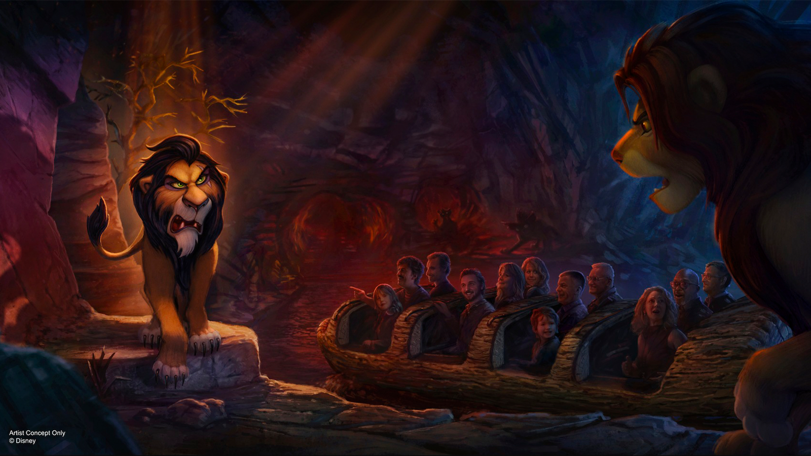 Scar and Simba in Lion King log flume ride