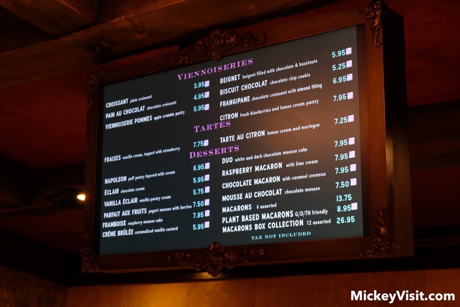 Menu with prices