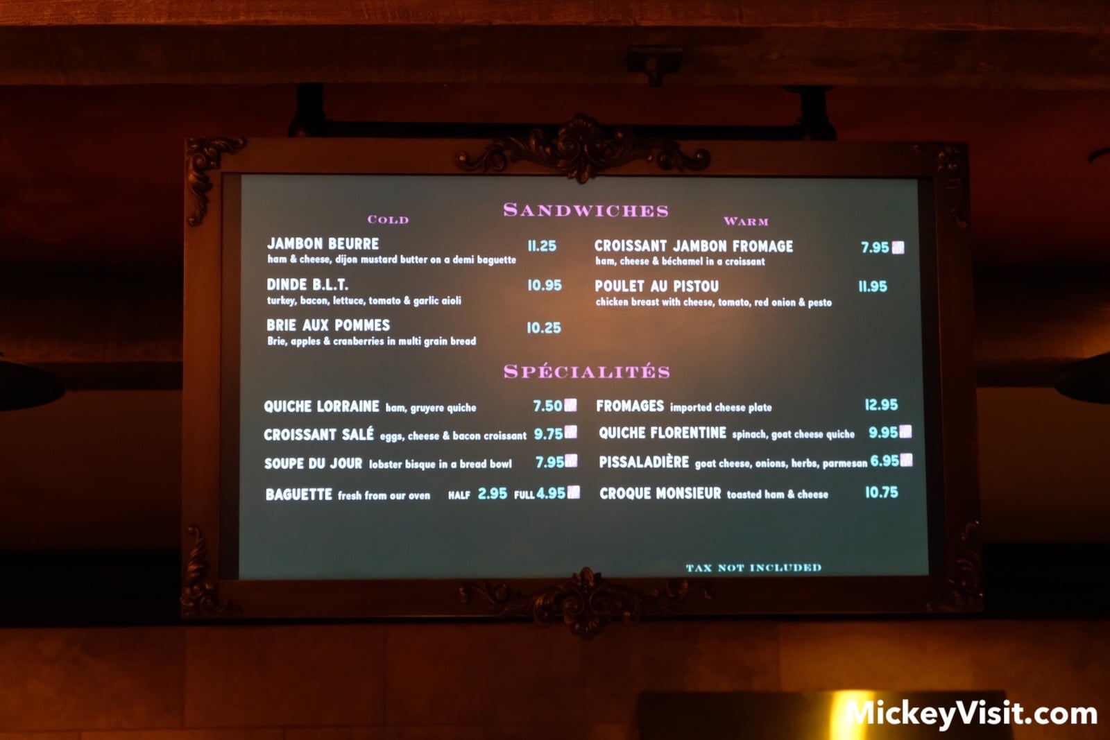Menu with prices
