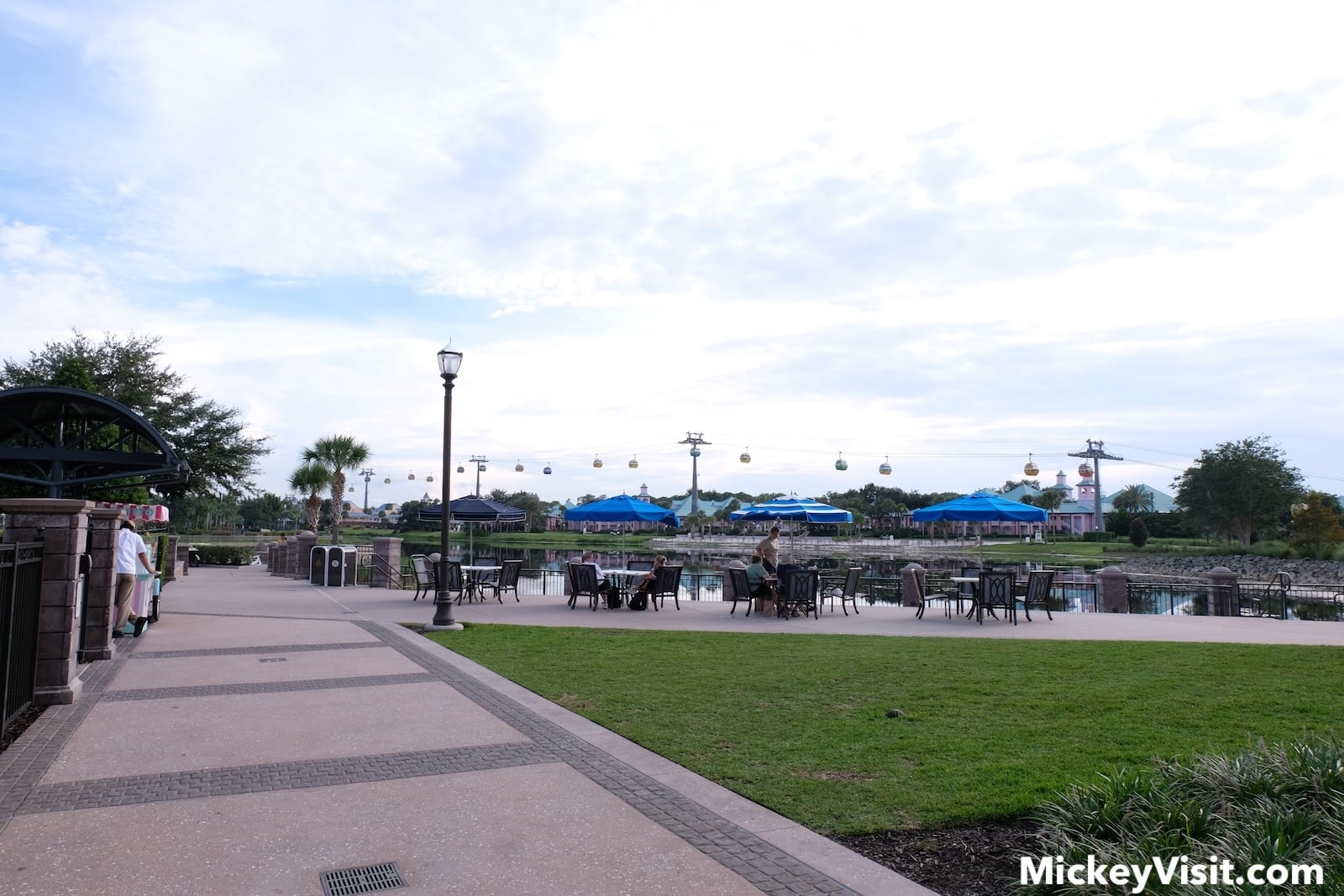 Outdoor seating by lake