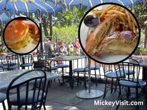 Outside dining with sandwiches on image