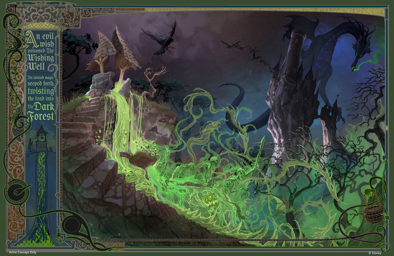 Villain Land cursed wishing well spell concept art