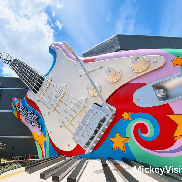 Giant guitar outside Rock 'n' Roller Coaster Starring the Muppets