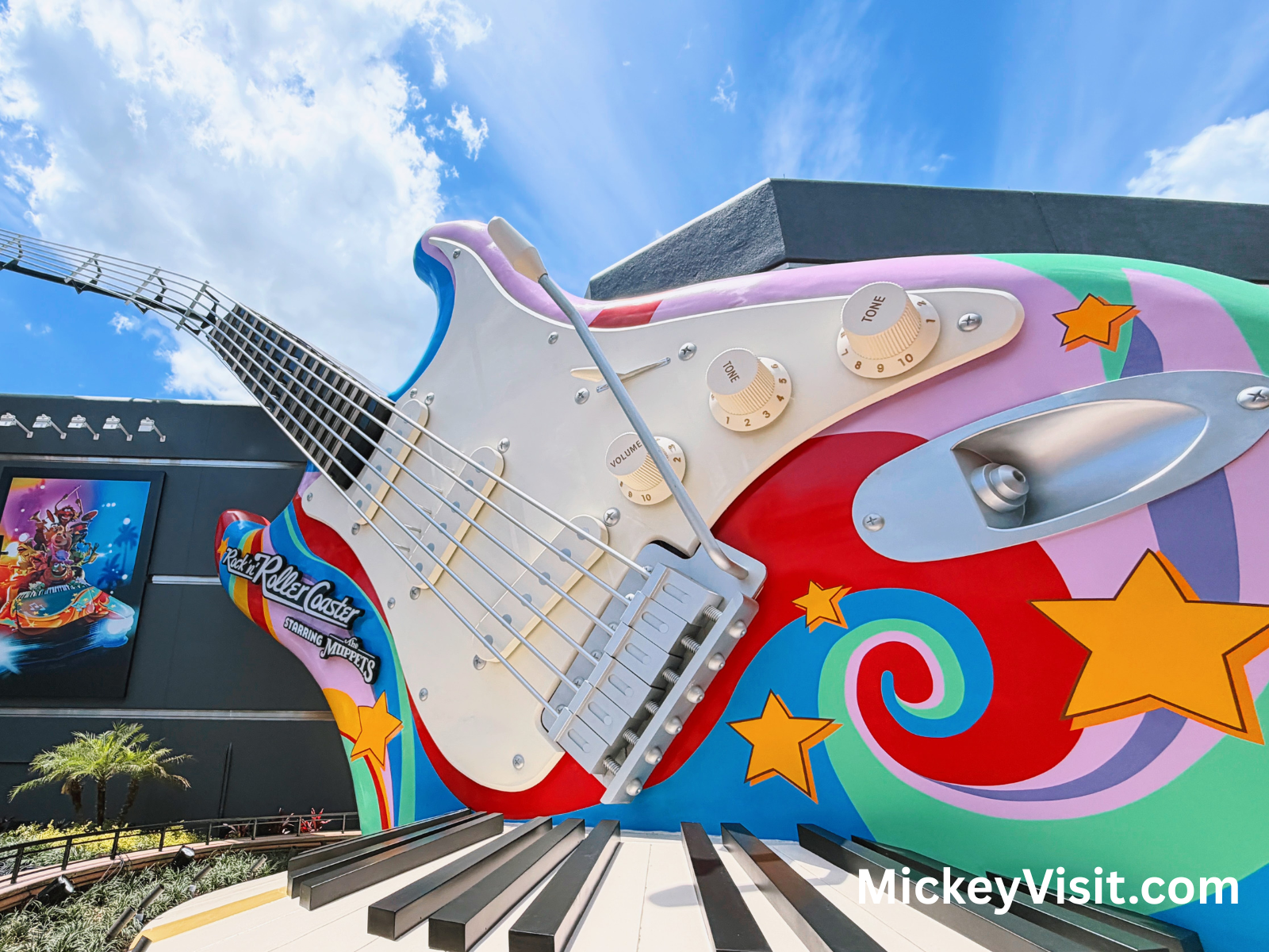 Giant guitar outside Rock 'n' Roller Coaster Starring the Muppets