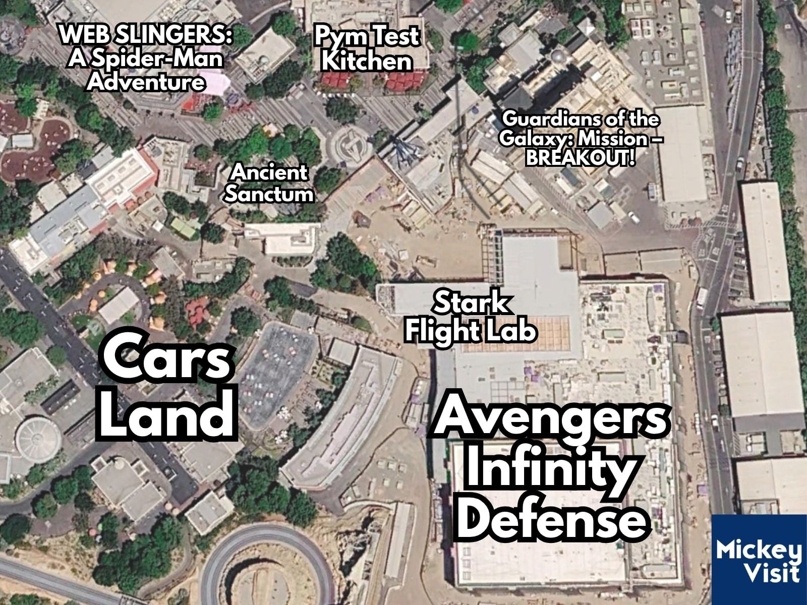 Avengers Campus map aerial view