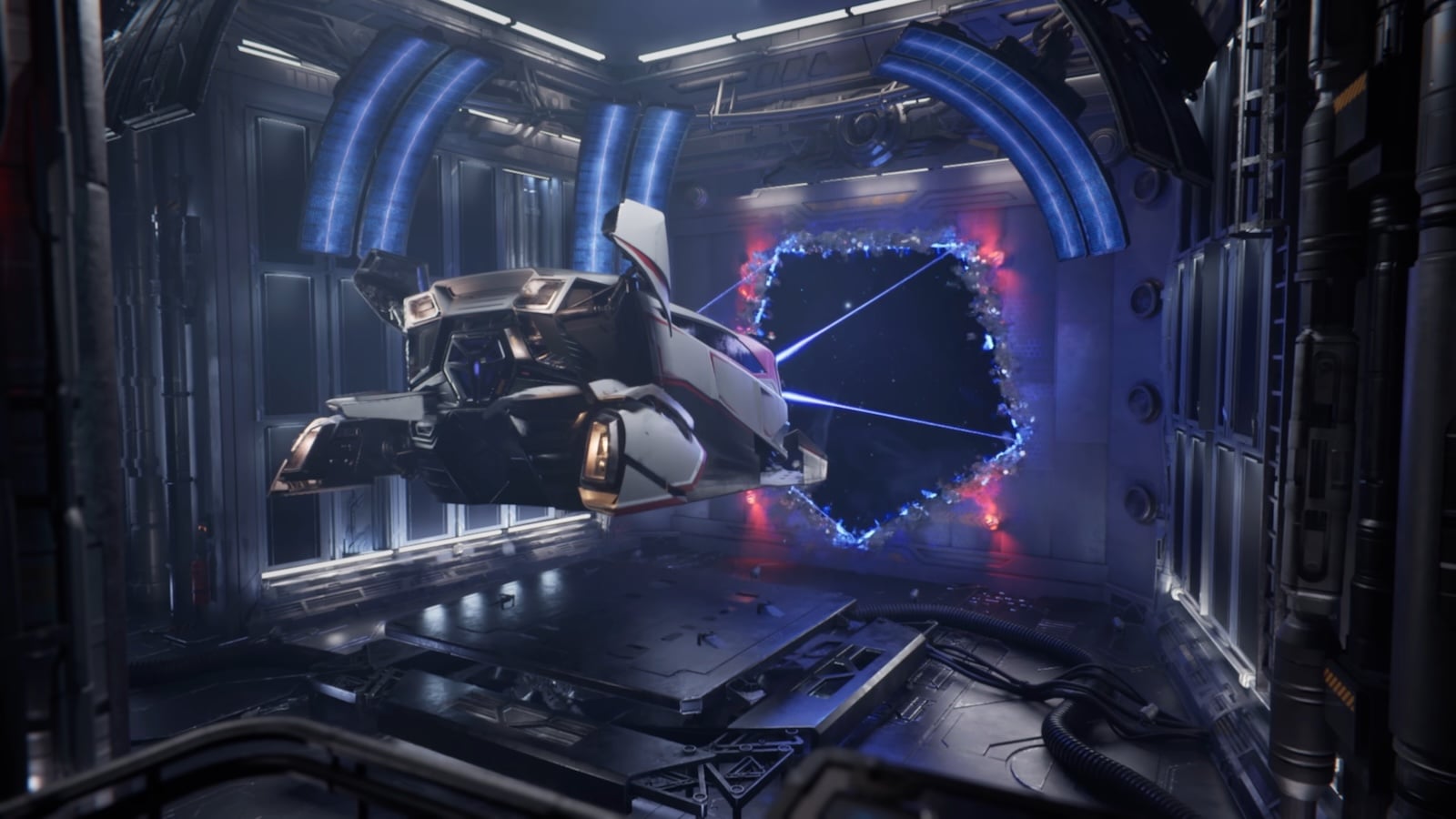 Avengers Infinity Defense ride vehicle going through space portal