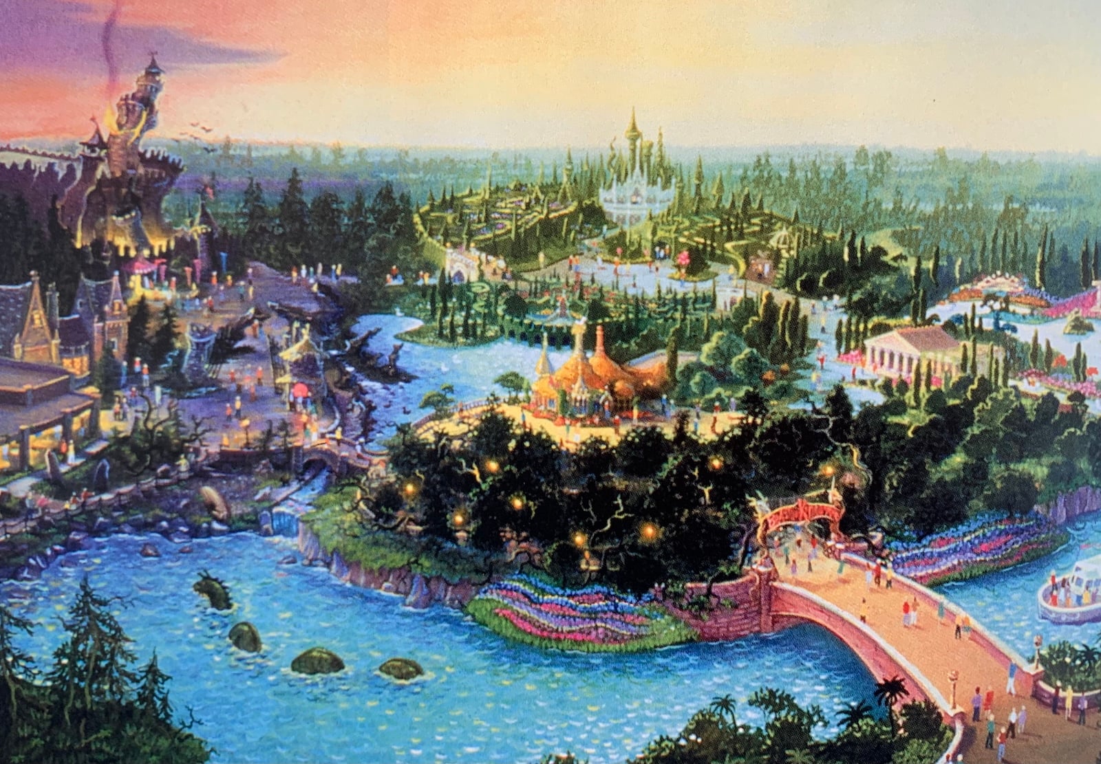 Concept art of fantasy kingdom with medieval village and gardens